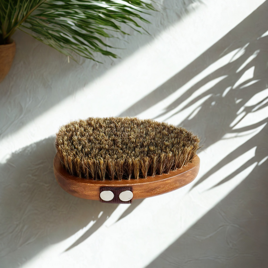 Seven 8ths Revitalize Brush made of wood and natural-bristles for dry brushing and whole-body exfoliation