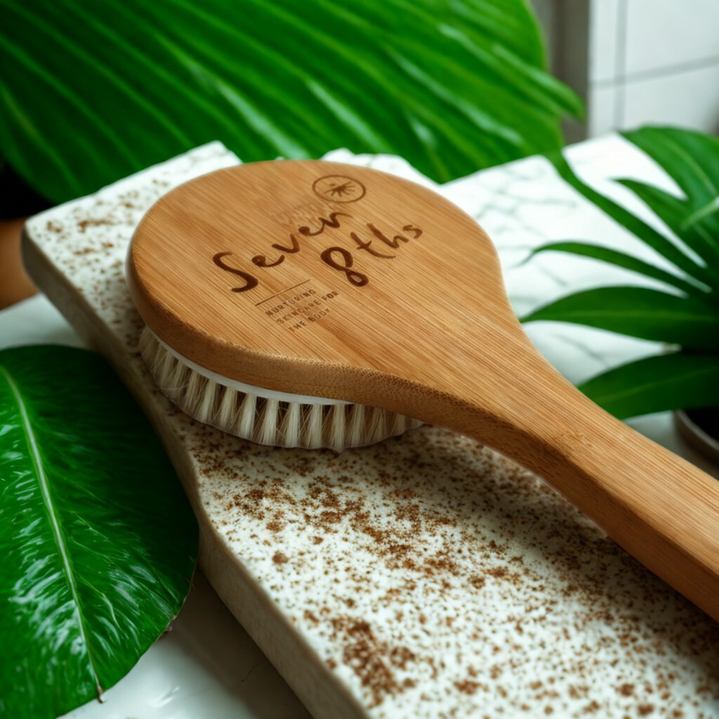 Seven 8ths Smooth Skin Brush made of wood and natural-bristles for dry brushing and whole-body exfoliation