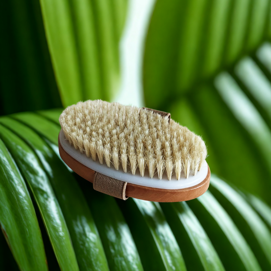 Seven 8ths Gentle Glow Brush made of wood and natural-bristles for dry brushing and exfoliating the face