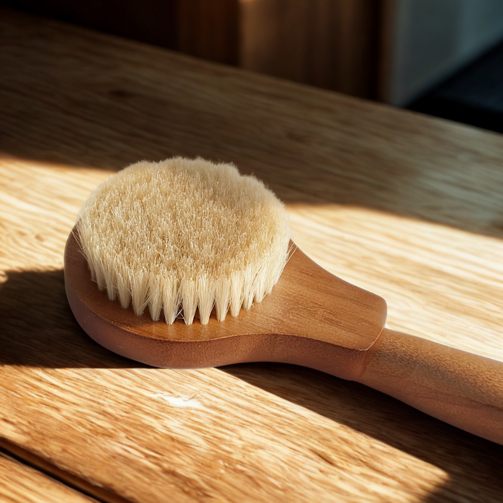 Seven 8ths Invigorate Brush made of wood and natural-bristles for dry brushing and whole-body exfoliation