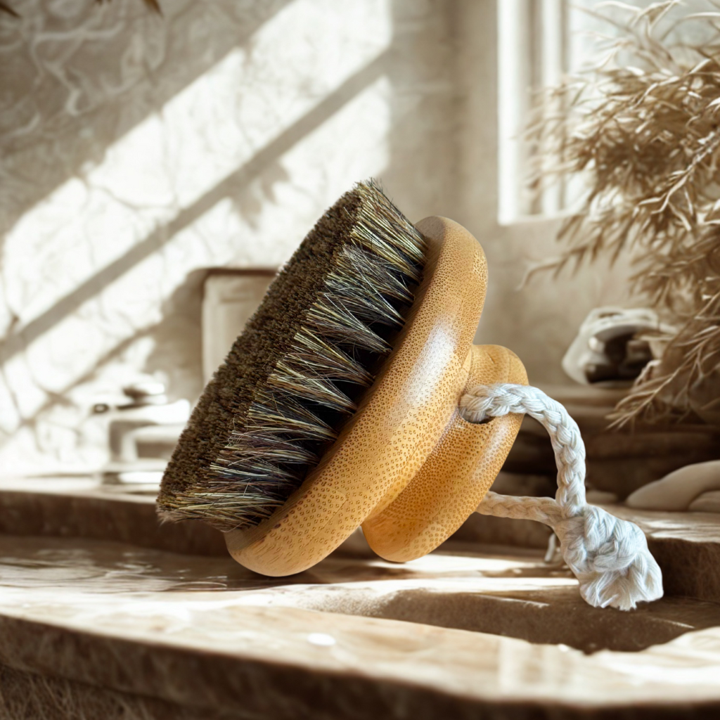Seven 8ths Polishing Brush made of wood and natural-bristles for dry brushing and whole-body exfoliation