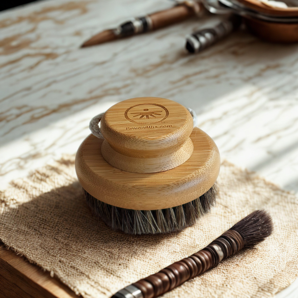 Seven 8ths Polishing Brush made of wood and natural-bristles for dry brushing and whole-body exfoliation