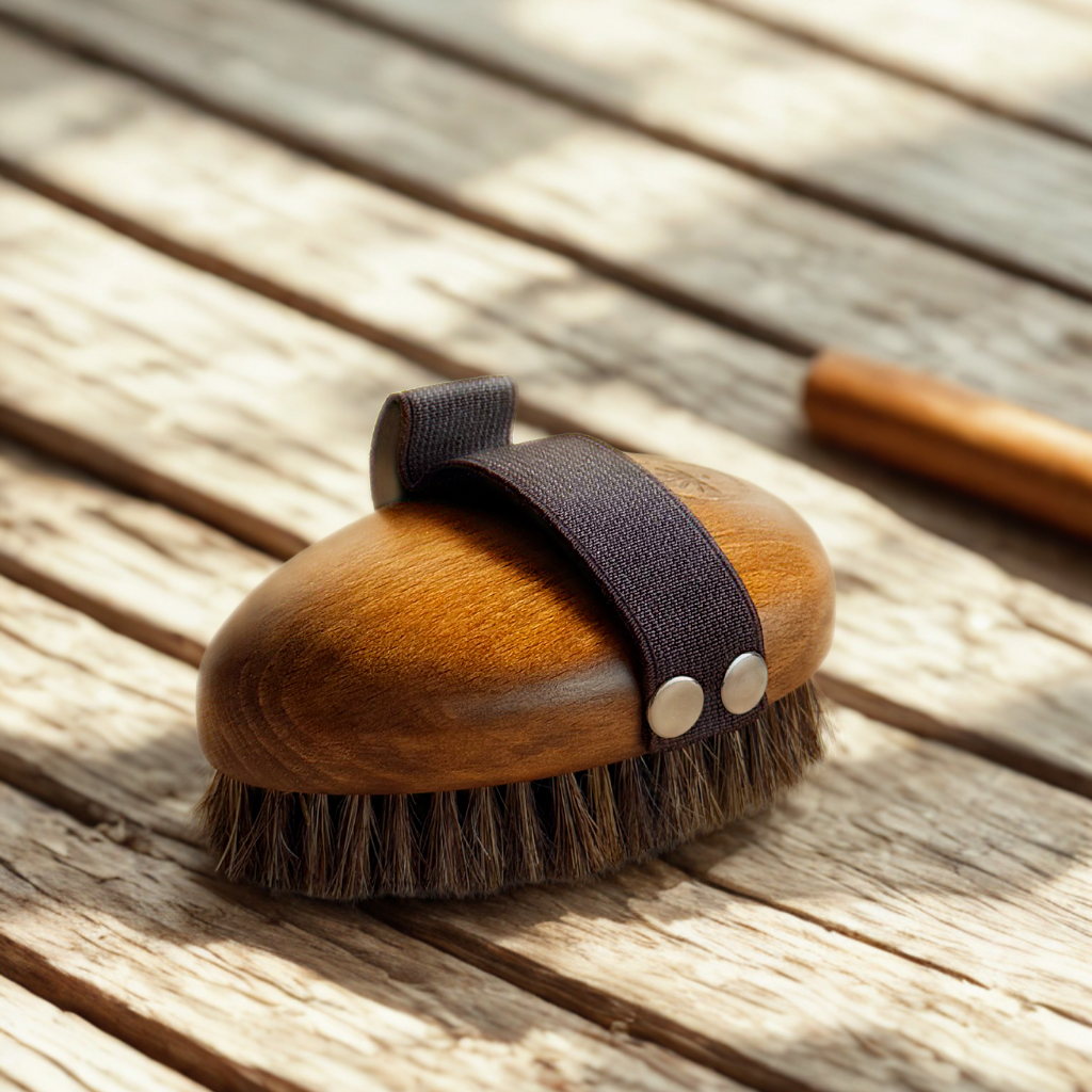 Seven 8ths Revitalize Brush made of wood and natural-bristles for dry brushing and whole-body exfoliation